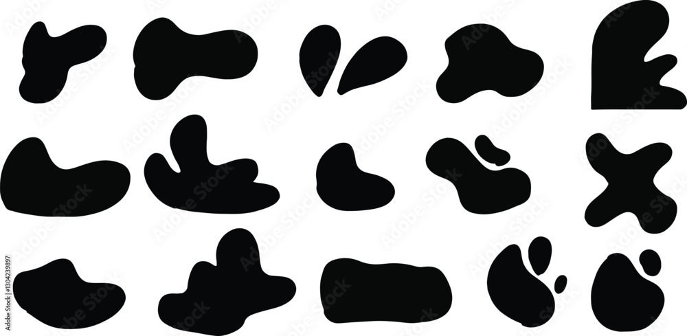 Abstract blob shape black silhouette vector icons, modern design, organic forms, set fluid elements Abstract blob shape black silhouette vector icons, modern design, organic forms, set fluid elements