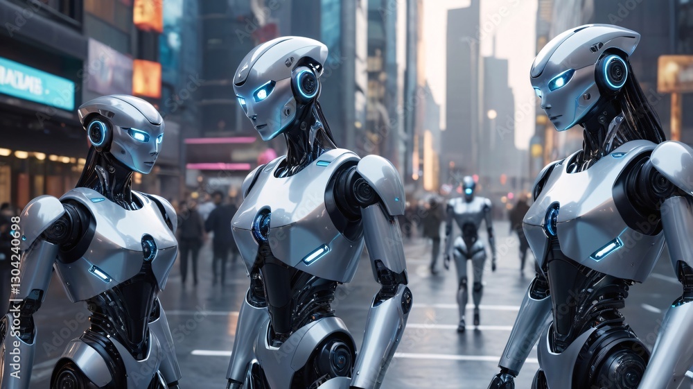 Fototapeta premium AI humanoid robot in a futuristic smart city