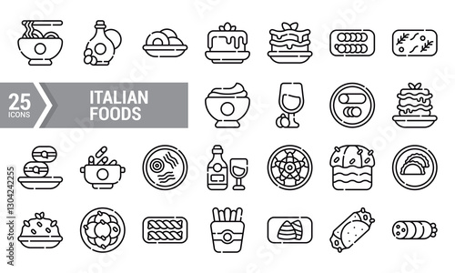 25 Line Icons of Popular Italian Foods for Your Next Design Project.