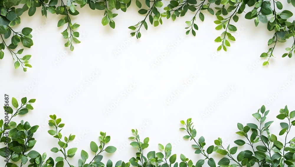 Fresh green leaves border on white background (3) Fresh green leaves border on white background (3)