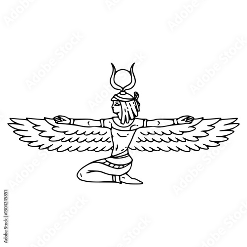 ancient egyptian goddess line art with wings