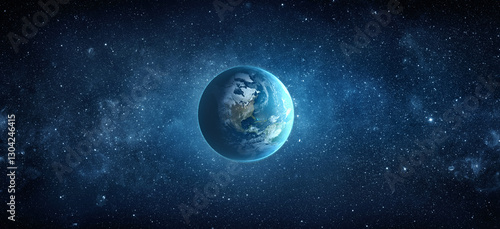 Fototapeta Naklejka Na Ścianę i Meble -  Panoramic view of the Earth, stars and galaxy. Planet Earth, view from space. Space fantasy. Elements of this image furnished by NASA.