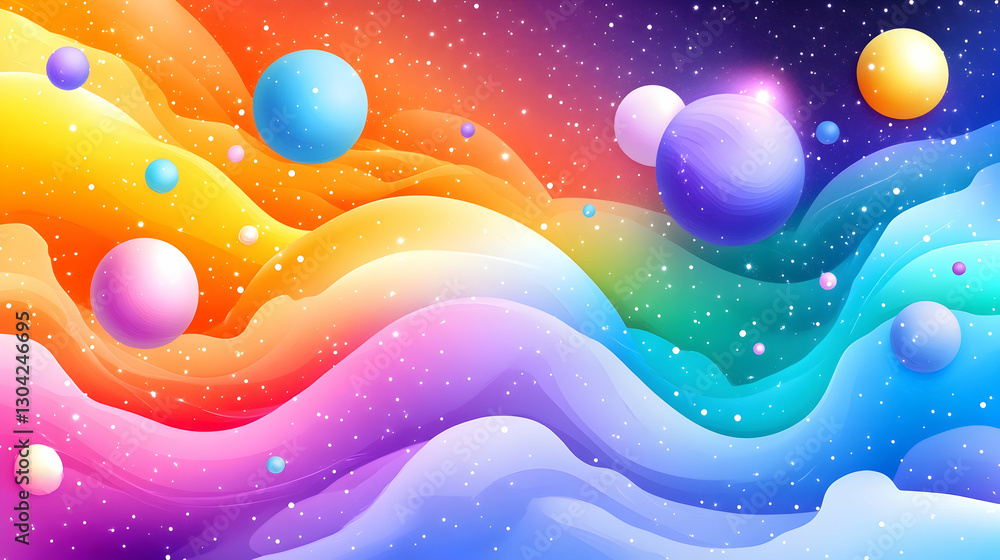 Fototapeta premium Colorful Cosmic Waves with Planets