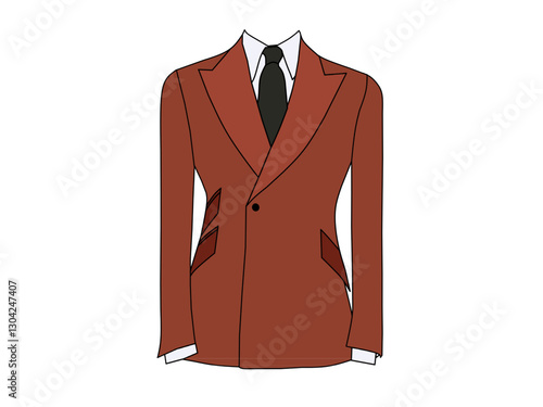 Dark brown tuxedo and dark brown tie on a white background. Men's formal wear fashion theme for formal occasions.