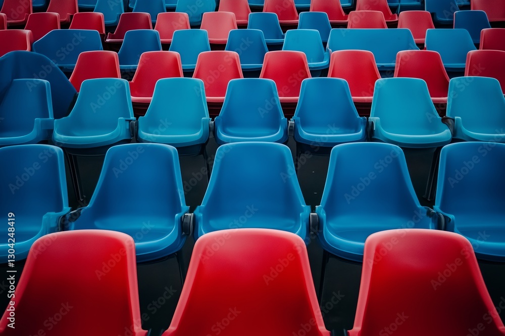Blue seats in an outdoor stadium, rows of seats, advertising photography Blue seats in an outdoor stadium, rows of seats, advertising photography