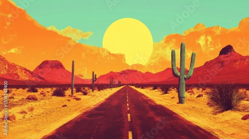 Scenic desert highway road trip under a vibrant blue sky
