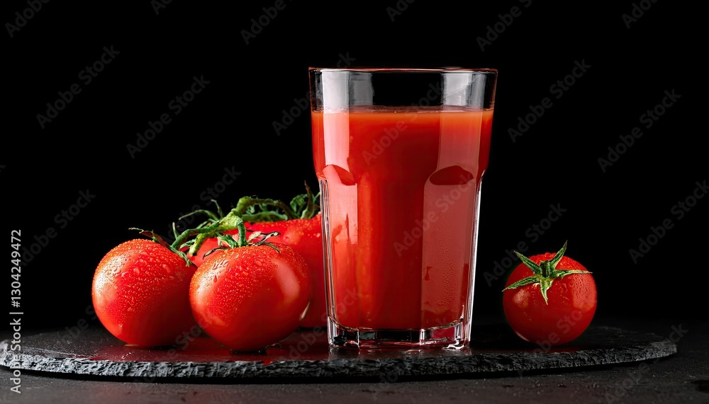 Tomato juice and tomato on a black background Tomato juice and tomato on a black background