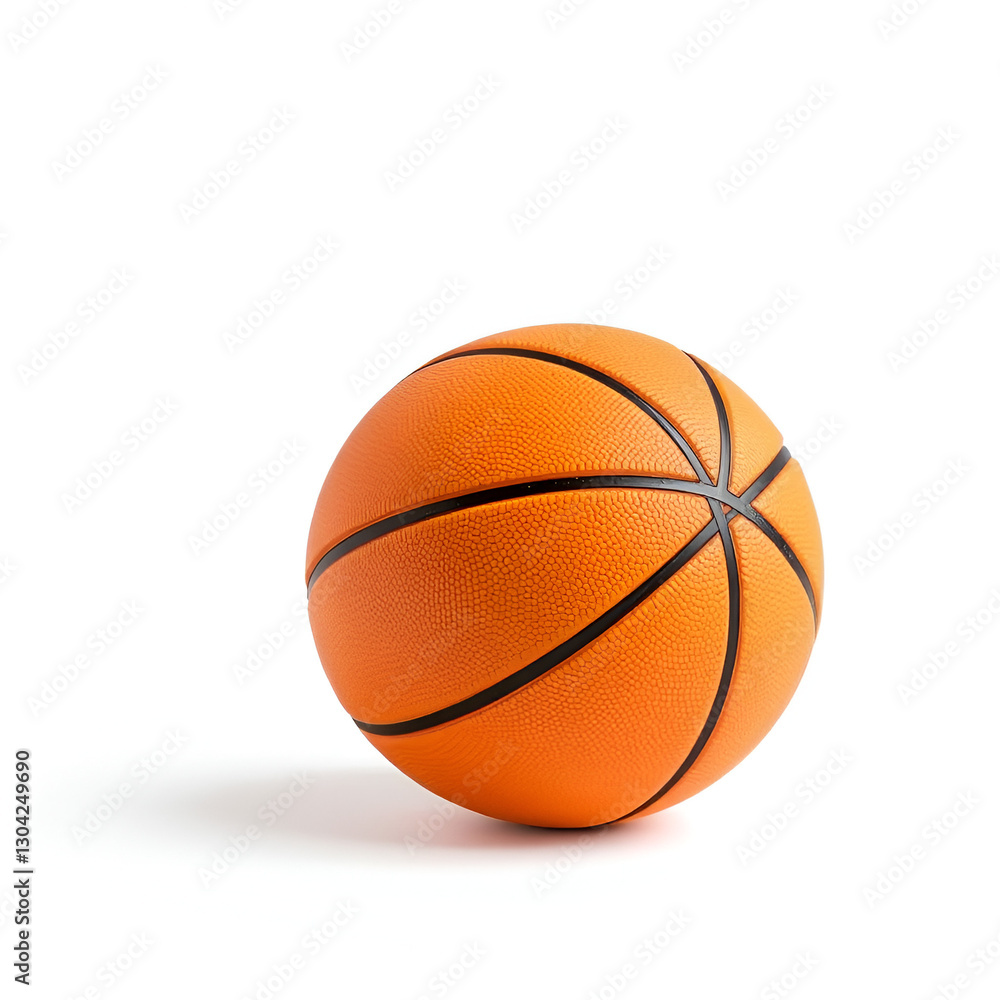 A single orange basketball with black lines on solid white background, single object A single orange basketball with black lines on solid white background, single object
