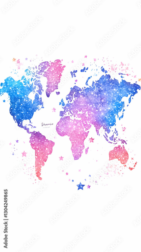 Fototapeta premium Colorful World Map with Stars