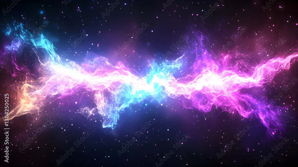 Fototapeta premium Cosmic cloud streaks across starlit void, vibrant nebula glows in deep space