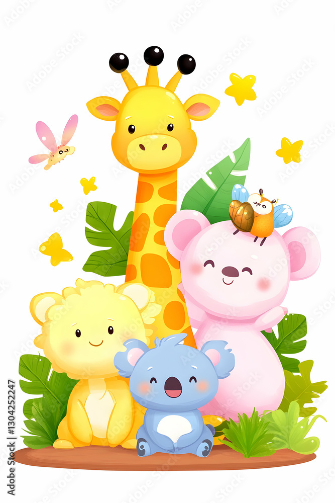 Naklejka premium Cute animals in a jungle scene