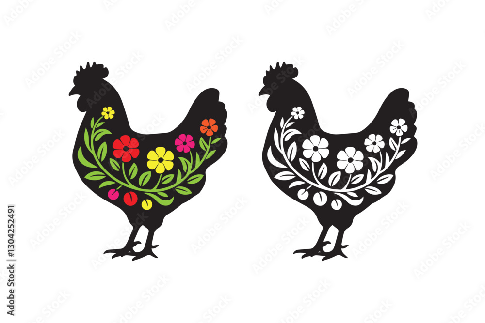 Fototapeta premium Floral Chicken Design VECTOR