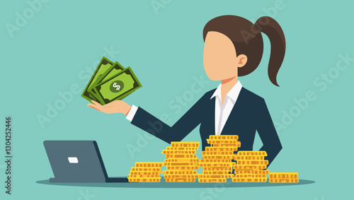 Dollar Coins and Cryptocurrency Exchange Concept with Businesswoman Holding Money