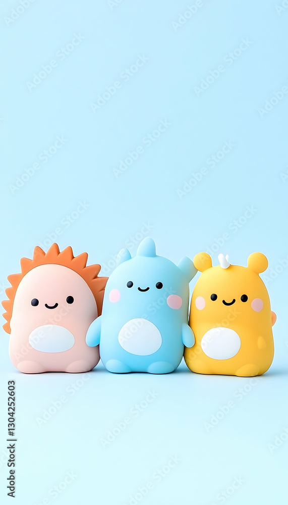 Naklejka premium Cute cartoon creatures on pastel background
