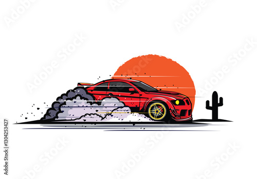 red car on the desert
