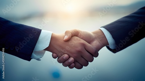 Business partnership established through a firm handshake outdoor setting professional image natural light close-up view trust building