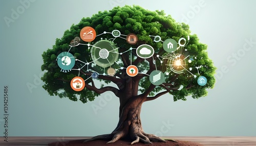 Innovative technology tree visualization digital space infographic modern design eye-level growth and connection concept