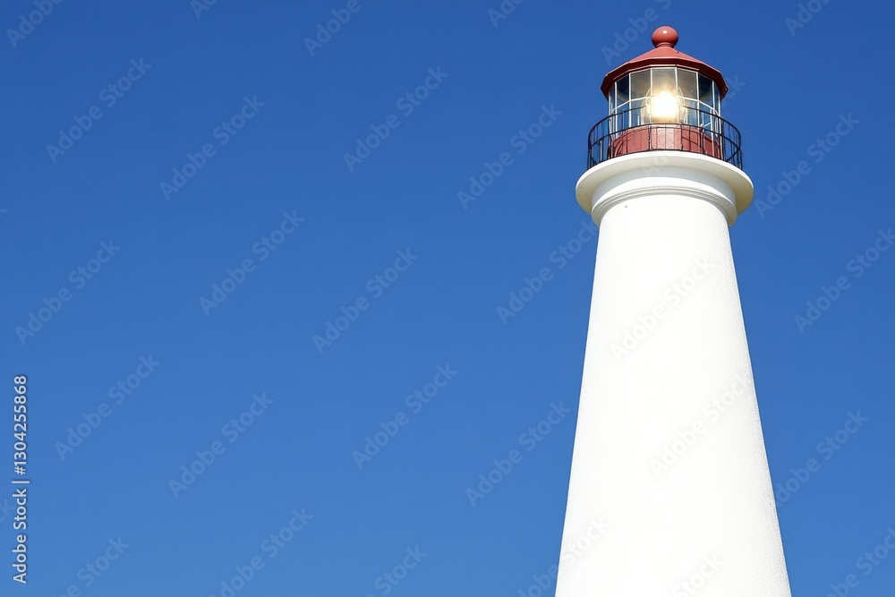 A scenic lighthouse stands tall against a clear blue sky. A scenic lighthouse stands tall against a clear blue sky.