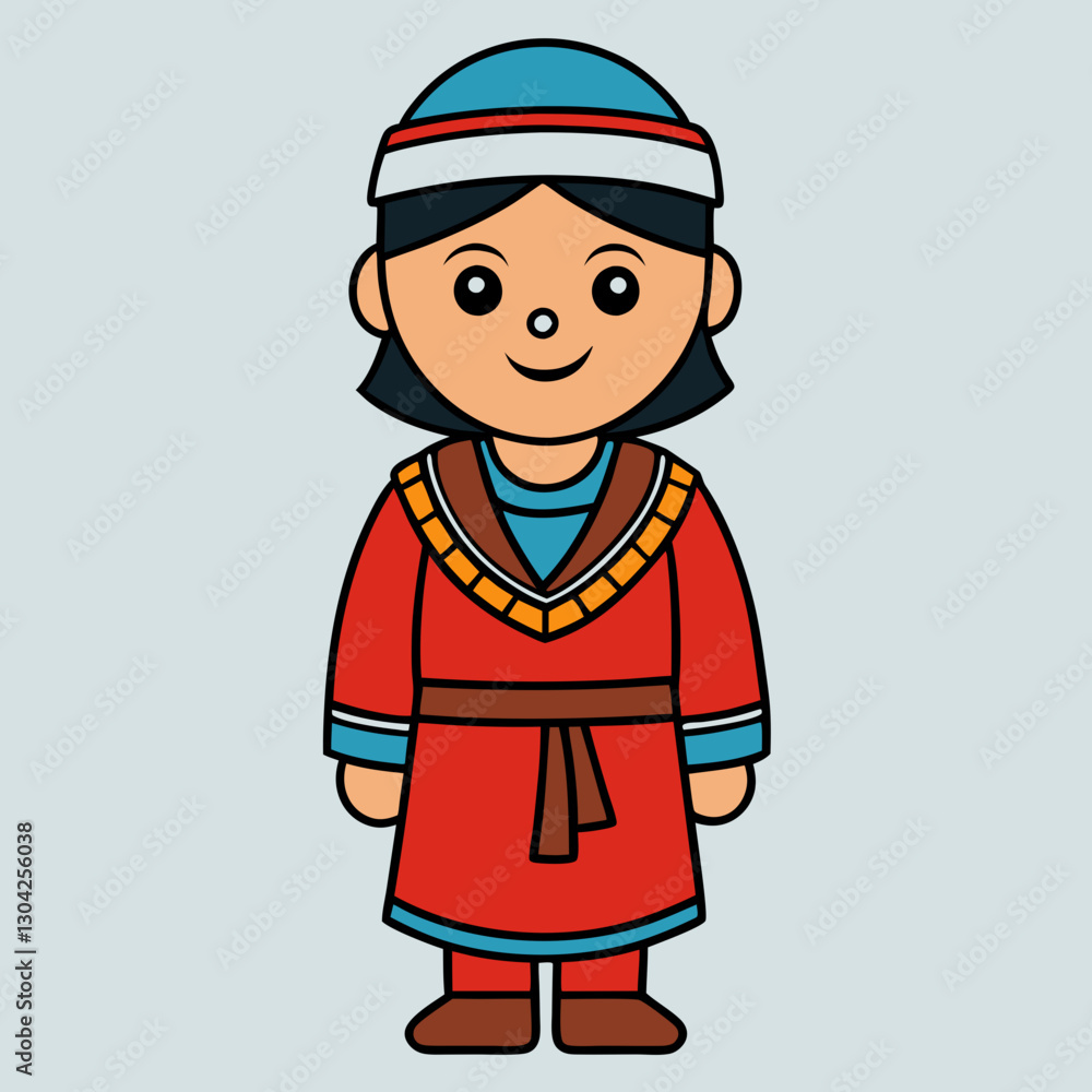 Happy child in traditional costume with a smiling expression on a light background Happy child in traditional costume with a smiling expression on a light background
