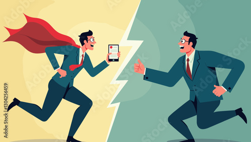 Small Businessman Competing Against Large Corporations with Determination