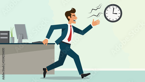 Tardy Employee Rushing to Office, Struggling with Time Management