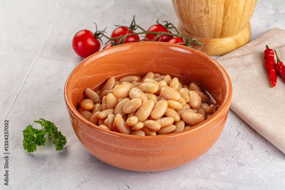 Fototapeta premium Canned white beans in the bowl