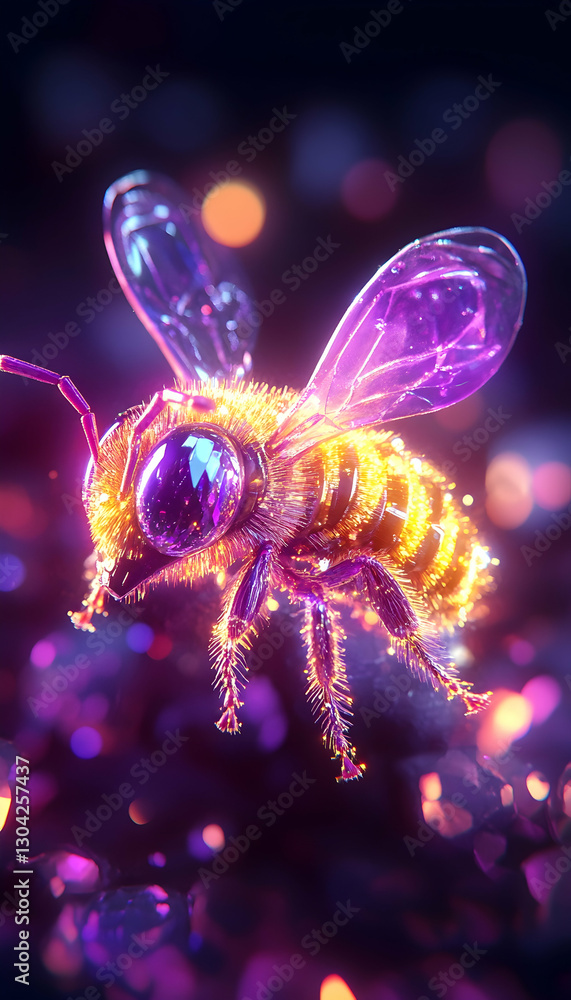 Obraz premium Glowing Honeybee in Night Sky
