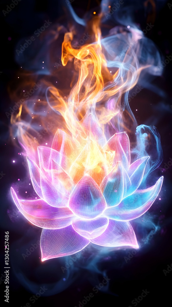 Obraz premium Glowing Lotus in Firey Smoke