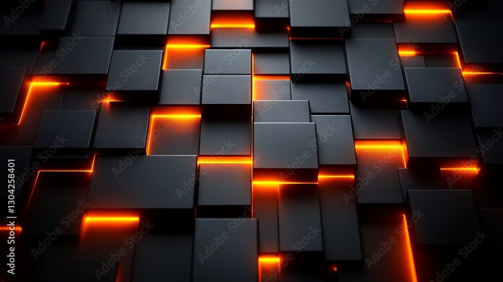 Abstract Black Cubes Glowing Orange Light. AI Generated Abstract Black Cubes Glowing Orange Light. AI Generated