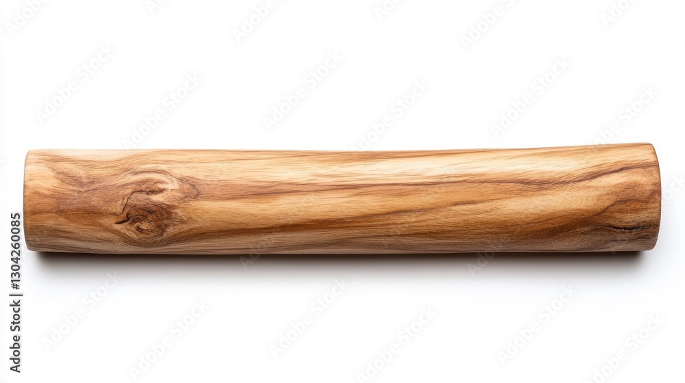 Rustic wooden rolling pin lying flat, displaying rich wood grain texture, natural knots highlighting Rustic wooden rolling pin lying flat, displaying rich wood grain texture, natural knots highlighting