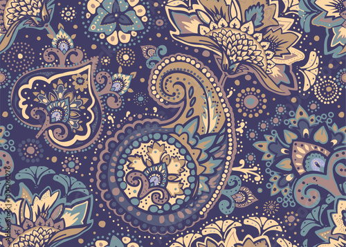 Vintage Seamless Paisley pattern for tapestry, fabric, wallpaper. Traditional oriental style design.