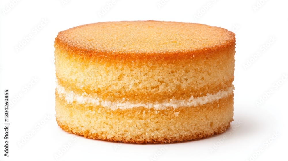 Victoria sponge cake layering soft cream between golden sponge, sitting pristine against white studio backdrop with delicate shadowing Victoria sponge cake layering soft cream between golden sponge, sitting pristine against white studio backdrop with delicate shadowing