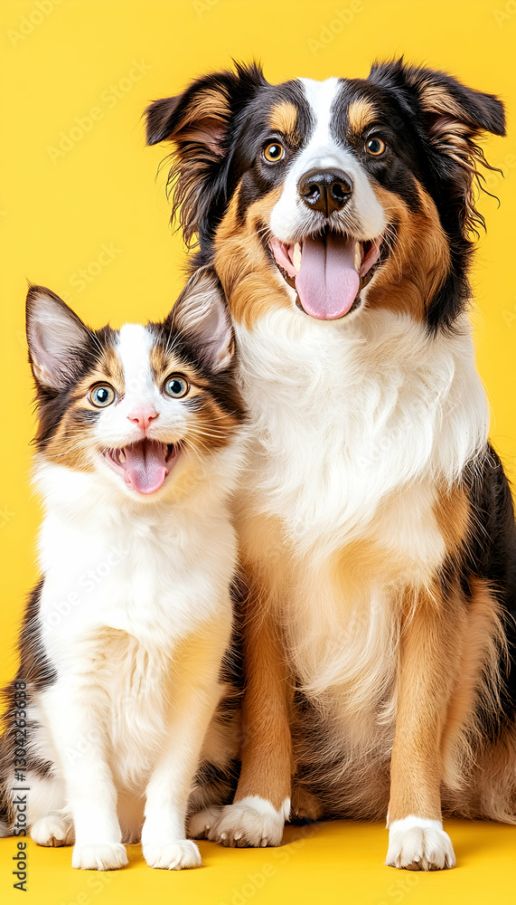 Obraz premium Pets Posing Against Yellow