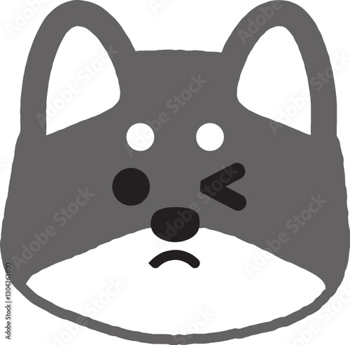 心配そうに片目をつむるシンプルな黒柴のイラスト