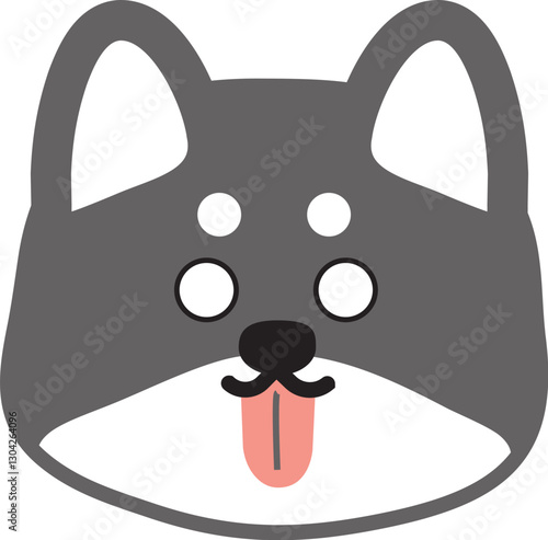 白目で舌を出しているシンプルな黒柴のイラスト