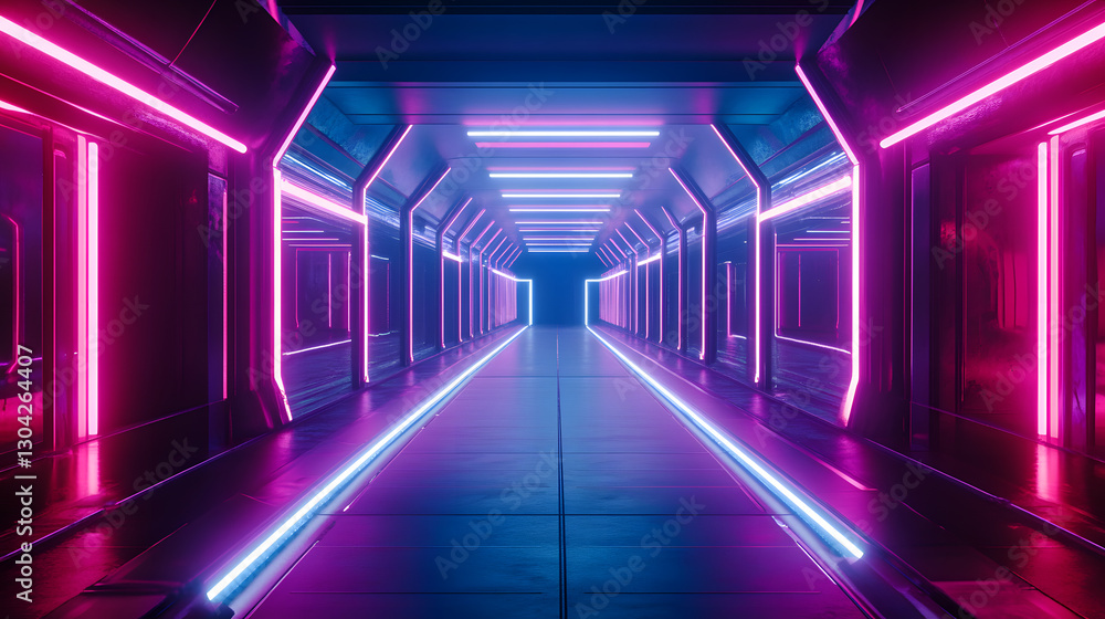 Neon corridor glow futuristic space digital art high-tech environment perspective view retro futurism concept Neon corridor glow futuristic space digital art high-tech environment perspective view retro futurism concept