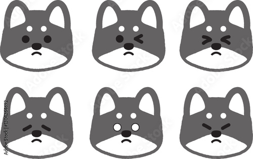 かわいい黒柴の不安げな表情イラストセット