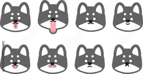 かわいい黒柴の驚き表情イラストセット