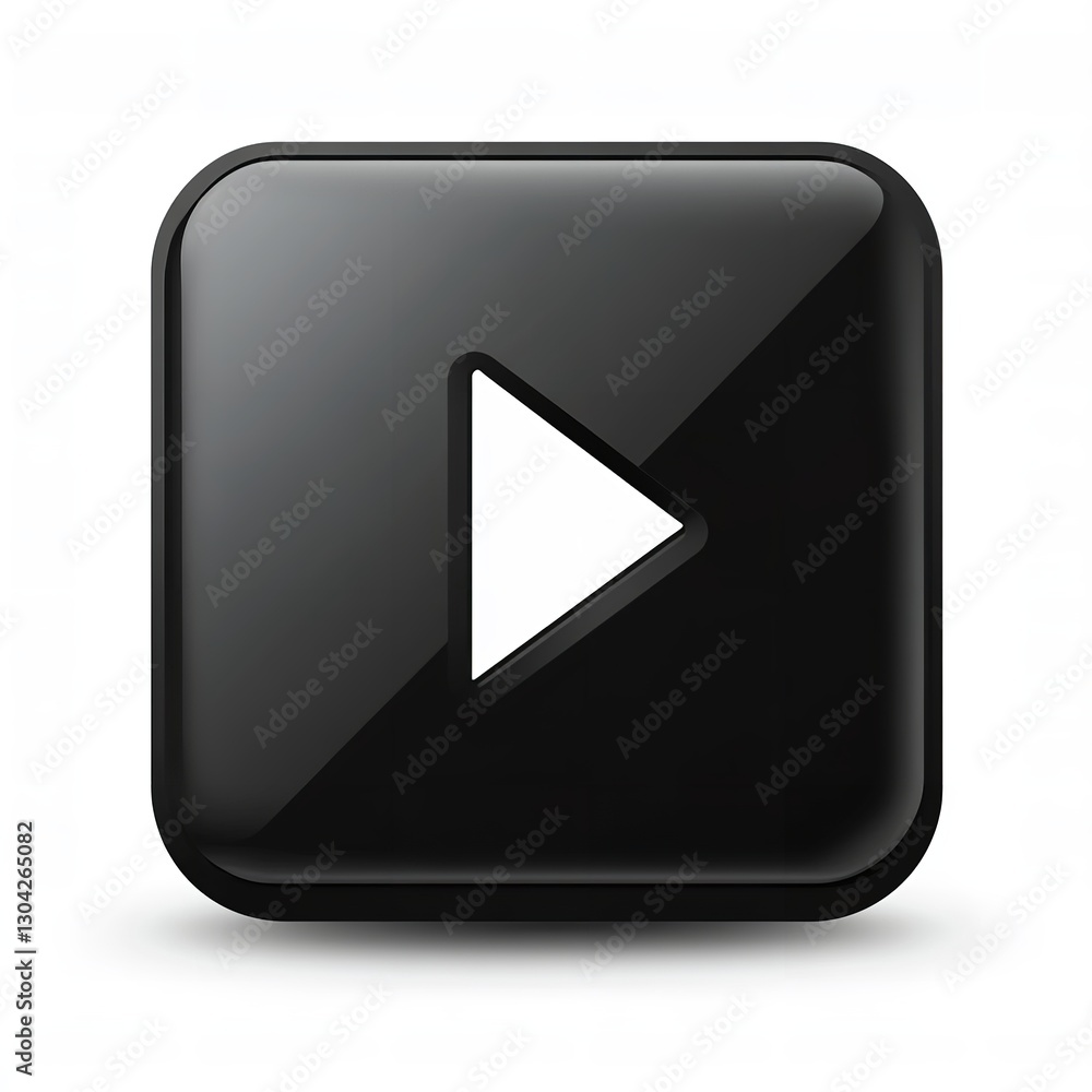 Glossy Black Square Button with Rounded Corners and White Right-Pointing Triangle in the Center Glossy Black Square Button with Rounded Corners and White Right-Pointing Triangle in the Center