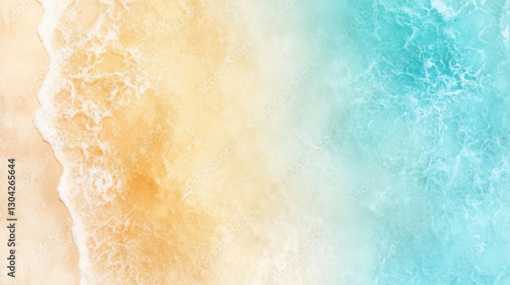 Gentle waves washing sandy shoreline, transitioning from golden sand to azure waters, evoking serene summer coastal vibes Gentle waves washing sandy shoreline, transitioning from golden sand to azure waters, evoking serene summer coastal vibes