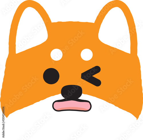 片目をつむって口を開けてるシンプルな柴犬のイラスト