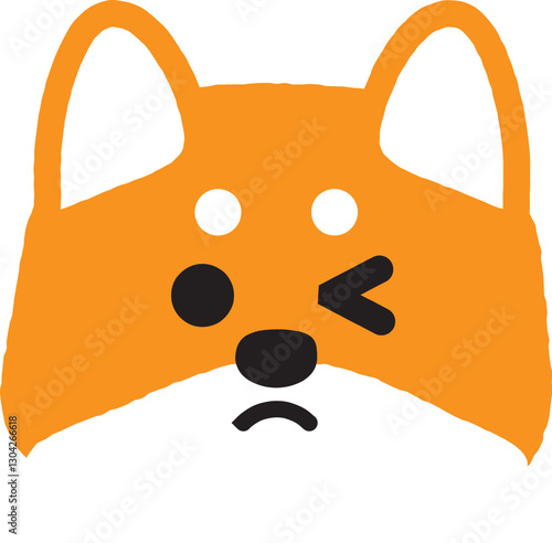 心配そうに片目をつむるシンプルな柴犬のイラスト