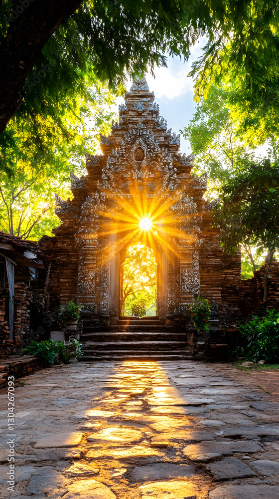 Fototapeta premium Sunbeams through ancient temple archway