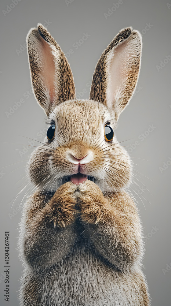 Realistic Shocked Rabbit Holding Cheeks – Expressive and Adorable
