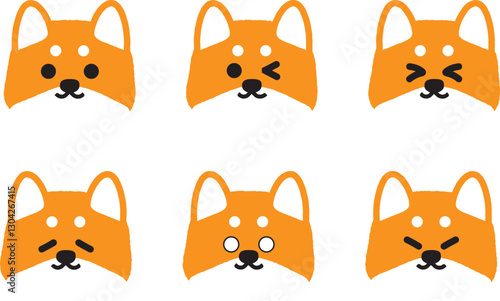 口元は笑っているかわいい柴犬の表情イラストセット