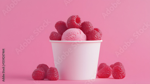 Obraz na płótnie Raspberry Delight – A Vibrant and Creamy Ice Cream Treat w salonie