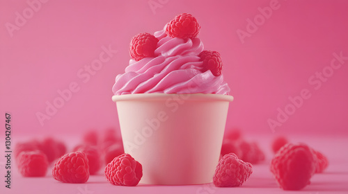 Obraz na płótnie Raspberry Delight – A Vibrant and Creamy Ice Cream Treat w salonie