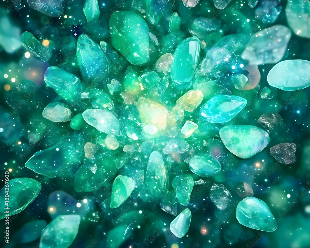 Naklejka premium Teal Gems Exploding; Cosmic Display