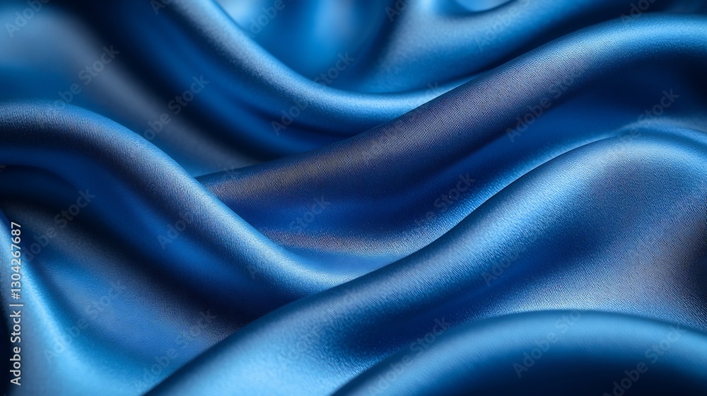 Fototapeta premium Deep blue silk drapes elegantly soft light reflects luxurious folds. AI Generated