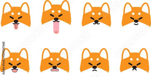 かわいい柴犬の不満げな表情イラストセット